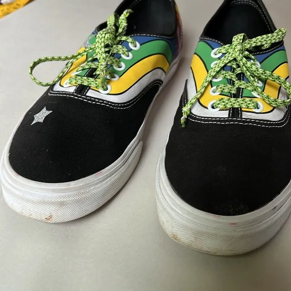 Vans Unisex Refract Rainbow Black Canvas Sneakers 11 Men’s Custom Stars