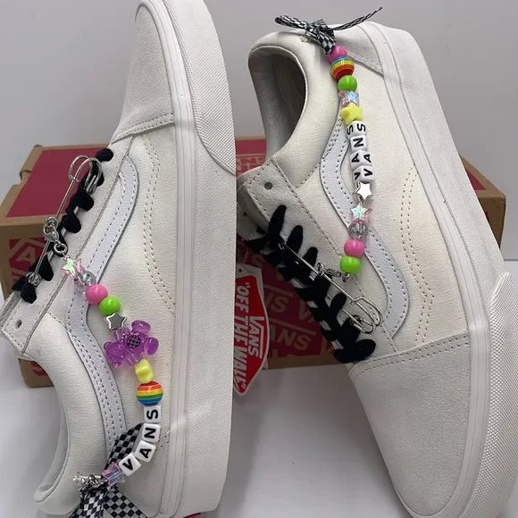 Vans White Sneakers with Colorful Charms