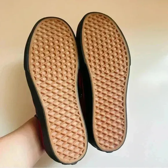 Vans Customized Slip Ons With Smokinhot Vapors Written On The Back Of The Shoes