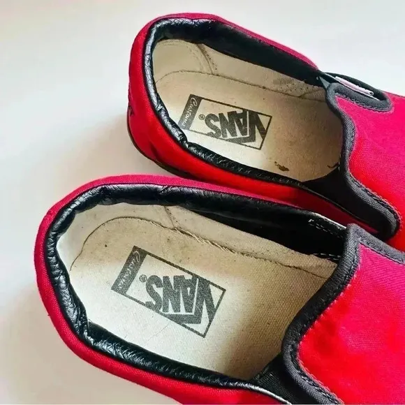Vans Customized Slip Ons With Smokinhot Vapors Written On The Back Of The Shoes