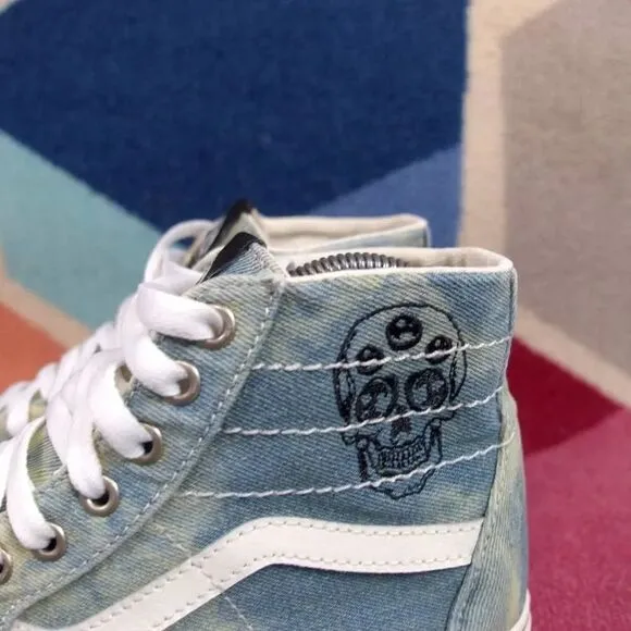 VANS SK8-HI Tapered Denim Embroidery Skull Sneakers size 6.5