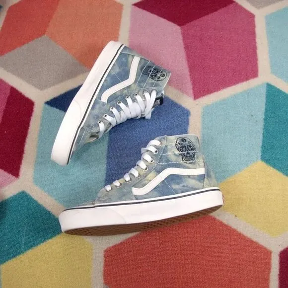 VANS SK8-HI Tapered Denim Embroidery Skull Sneakers size 6.5