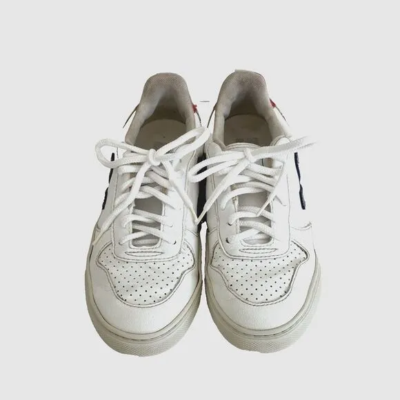 Veja Kids Sneakers White Red &amp; Blue Leather Lace-Up Sneakers Unisex Sz 1