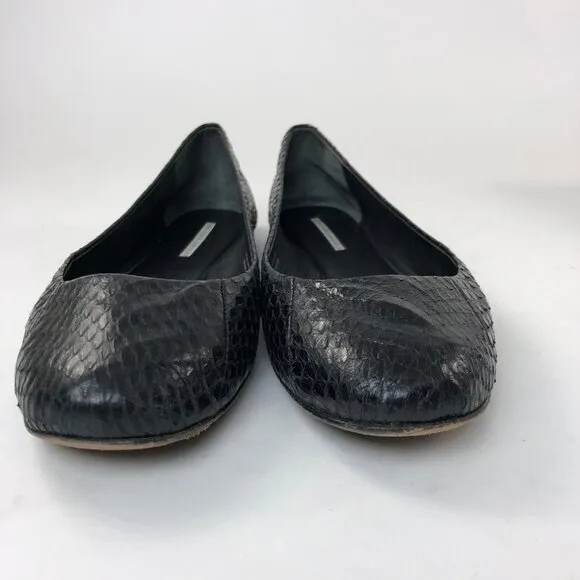 VERA WANG Women's Black Leather Shoes Ballet Flats Snake Skin 9.5 Com…