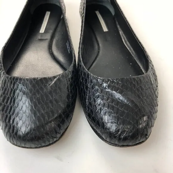 VERA WANG Women's Black Leather Shoes Ballet Flats Snake Skin 9.5 Com…