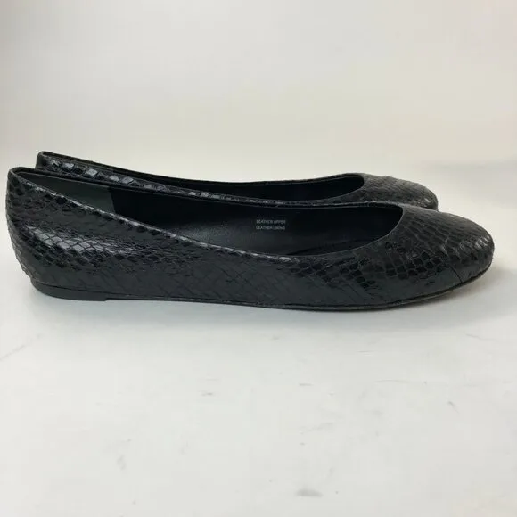 VERA WANG Women's Black Leather Shoes Ballet Flats Snake Skin 9.5 Com…