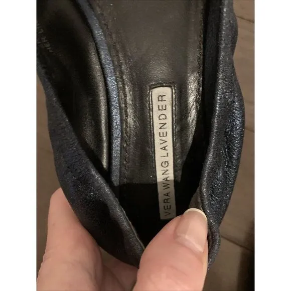 Vera Wang Navy Blue Shine Silver Rhinestone Peep Toe Ballet Flats 7.5