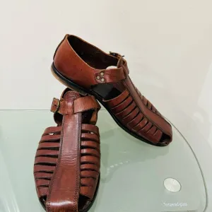 Vero Cuoio Men’s Brown Leather Sandals Super Soft , Comfort Size 8 Made In Italy