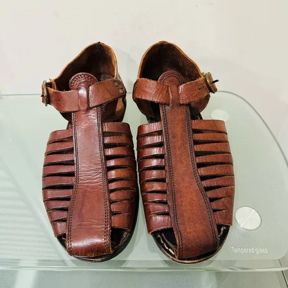 Vero Cuoio Men’s Brown Leather Sandals Super Soft , Comfort Size 8 Made In Italy