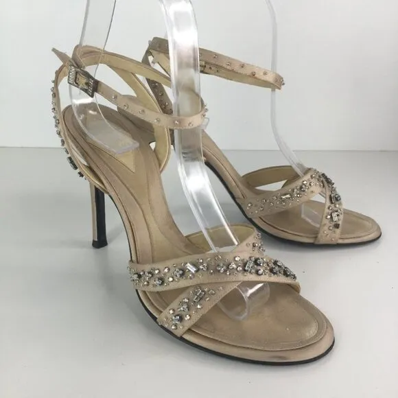 Versace Heel Sandals Ankle Strap Crystals Size 39