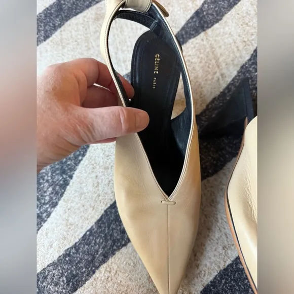 Very Rare 'Old' Celine by Phoebe Philo Nude Beige Leather Slingback Heels Sz 39