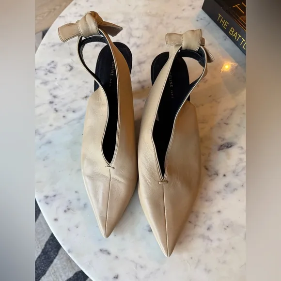 Very Rare 'Old' Celine by Phoebe Philo Nude Beige Leather Slingback Heels Sz 39