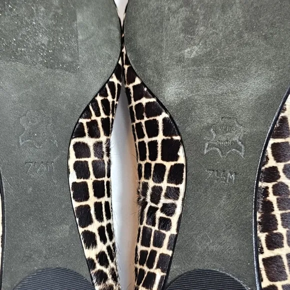 Via Spiga Calf Hair Leather Animal Print Flat Slip On Shoes Size 7.5