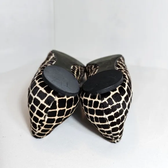 Via Spiga Calf Hair Leather Animal Print Flat Slip On Shoes Size 7.5