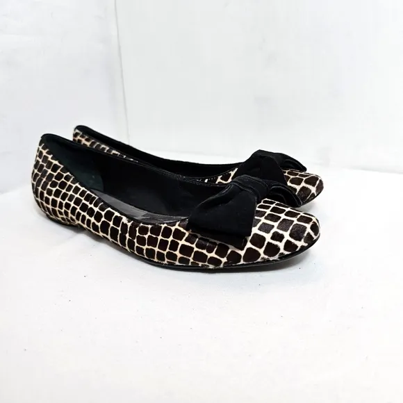 Via Spiga Calf Hair Leather Animal Print Flat Slip On Shoes Size 7.5