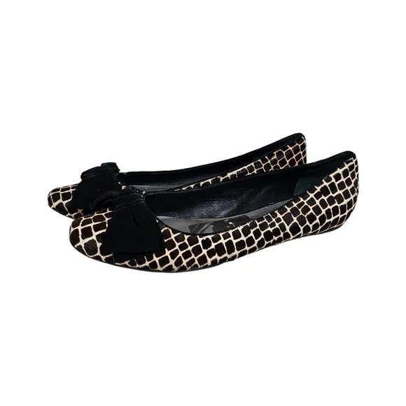 Via Spiga Calf Hair Leather Animal Print Flat Slip On Shoes Size 7.5