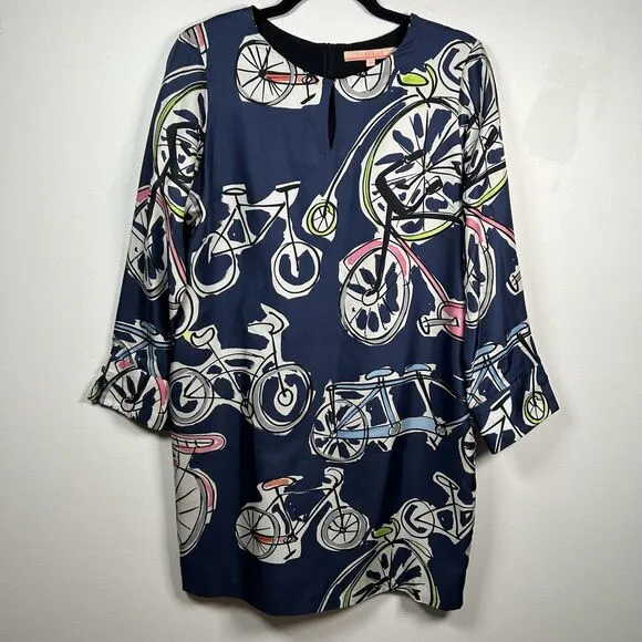 VILAGALLO Multicolor Silk Shift Knee Length Bicycle Dress Size 42 US Large