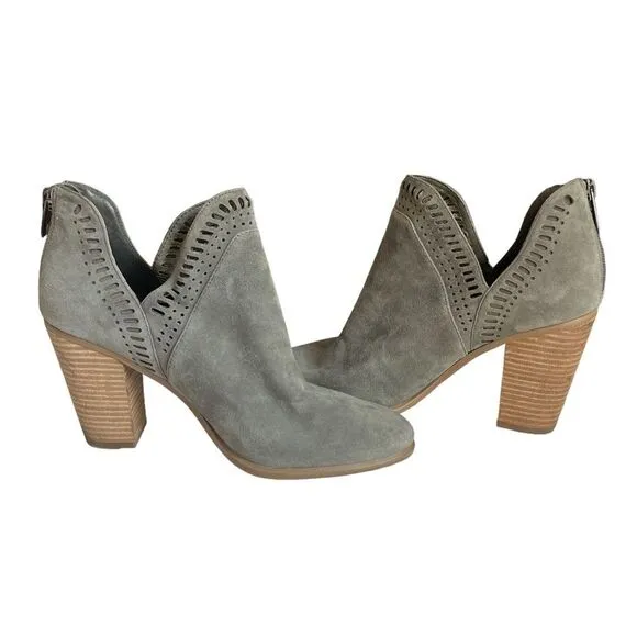 Vince Camuto Fileana Split Shaft Booties Shoes in Greystone Suede Size 8.5