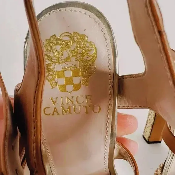 Vince Camuto Gold Snakeskin Snake Print Leather Heels Pumps Women's Size 8
