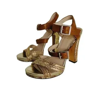 Vince Camuto Gold Snakeskin Snake Print Leather Heels Pumps Women's Size 8