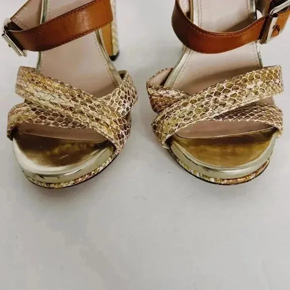 Vince Camuto Gold Snakeskin Snake Print Leather Heels Pumps Women's Size 8