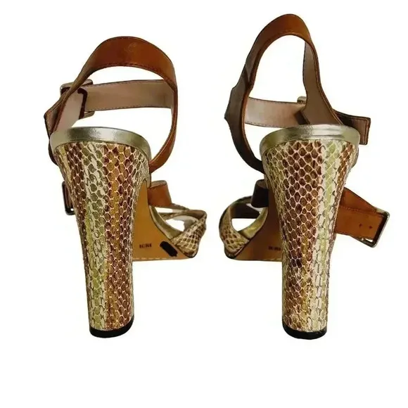 Vince Camuto Gold Snakeskin Snake Print Leather Heels Pumps Women's Size 8