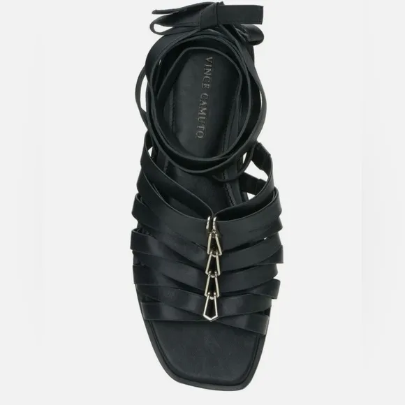 Vince Camuto🖤BRAND NEW🖤Women's Black Levelinn Leather Gladiator Sandals SZ 71/2M