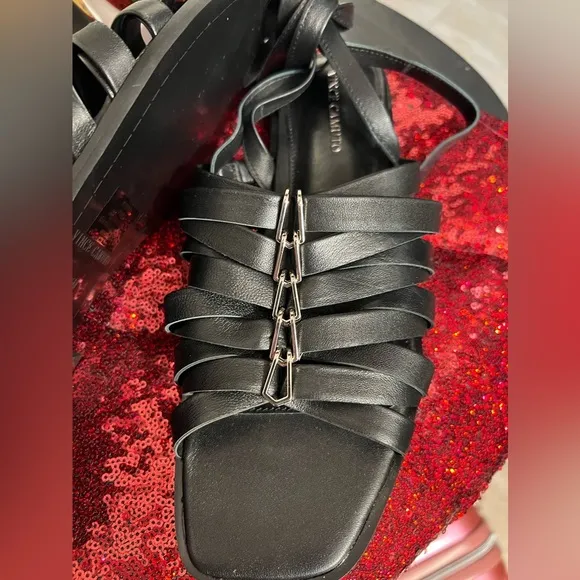 Vince Camuto🖤BRAND NEW🖤Women's Black Levelinn Leather Gladiator Sandals SZ 71/2M