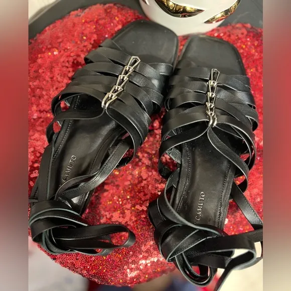 Vince Camuto🖤BRAND NEW🖤Women's Black Levelinn Leather Gladiator Sandals SZ 71/2M
