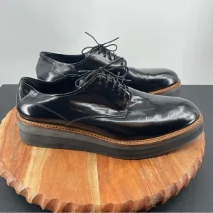 Vince Drystan Oxfords In Black shiny lace up platform shoes Sz 9