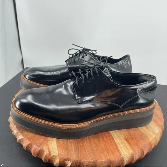 Vince Drystan Oxfords In Black shiny lace up platform shoes Sz 9