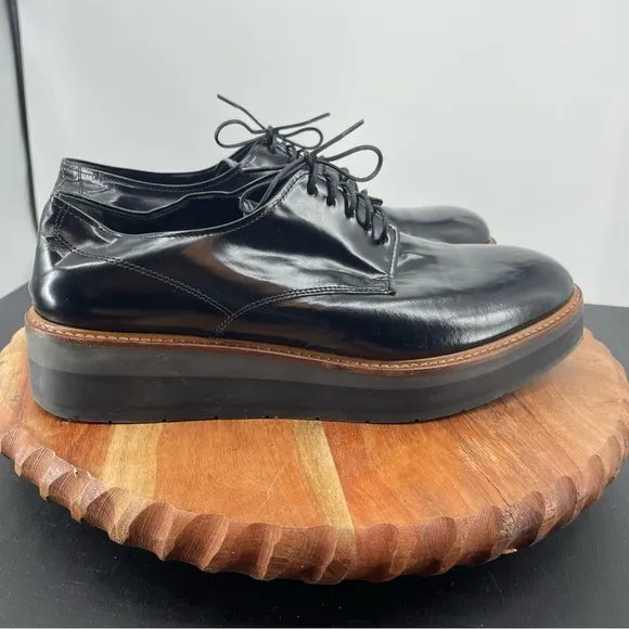 Vince Drystan Oxfords In Black shiny lace up platform shoes Sz 9