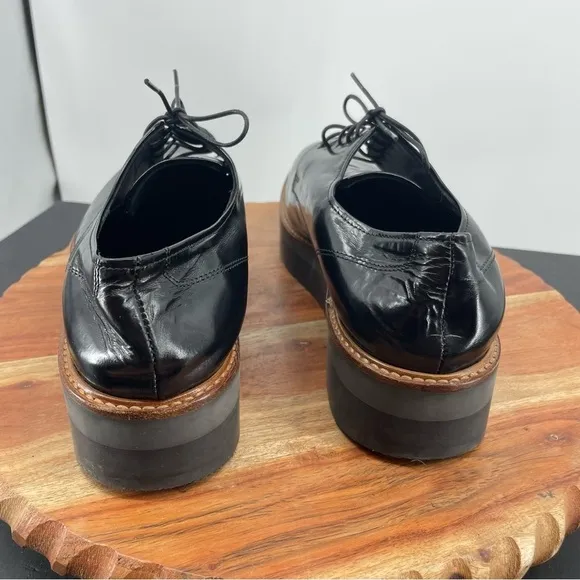 Vince Drystan Oxfords In Black shiny lace up platform shoes Sz 9