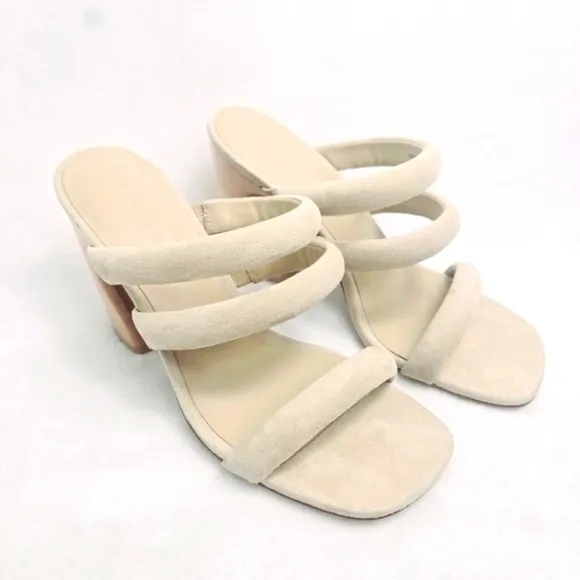 Vince Tara Tan Suede Leather Strappy Slipe-on Heels Sandals