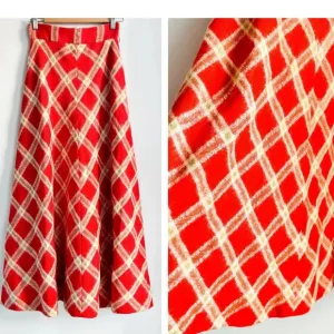 Vintage 1970s Wool Mohair Gold Lurex Thread A line Maxi Skirt S