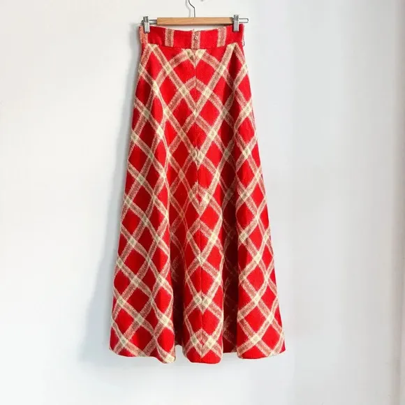 Vintage 1970s Wool Mohair Gold Lurex Thread A line Maxi Skirt S