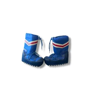 Vintage 1980's Moon Boots Winter Boots Lace Up Blue Red Stripe Kids Size 5/6
