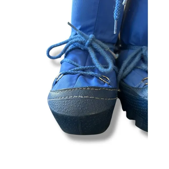 Vintage 1980's Moon Boots Winter Boots Lace Up Blue Red Stripe Kids Size 5/6