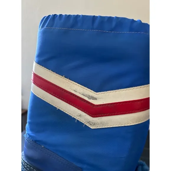 Vintage 1980's Moon Boots Winter Boots Lace Up Blue Red Stripe Kids Size 5/6