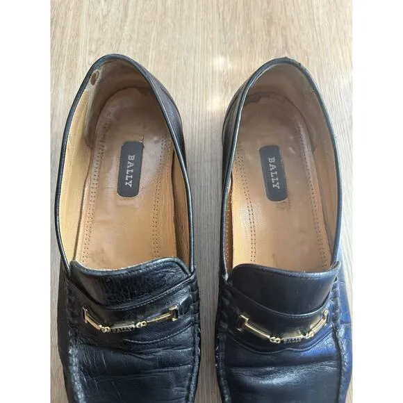 Vintage Bally Men's Loafers Slip-on Shoes Black Leather Size 9