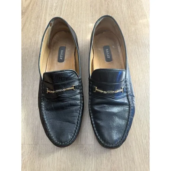 Vintage Bally Men's Loafers Slip-on Shoes Black Leather Size 9