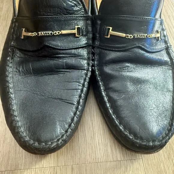 Vintage Bally Men's Loafers Slip-on Shoes Black Leather Size 9