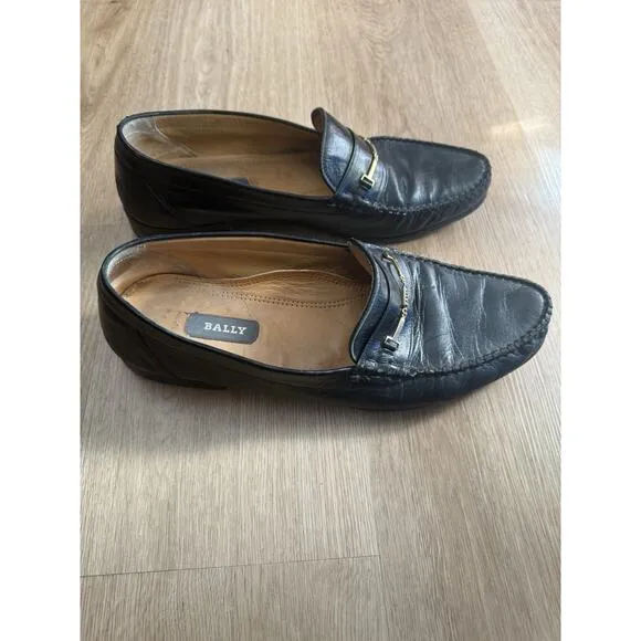 Vintage Bally Men's Loafers Slip-on Shoes Black Leather Size 9