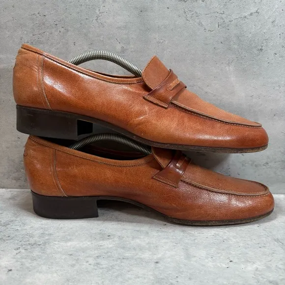 Vintage Bally Rhone Switzerland Loafers Shoes Mens 11 Brown Leather Top Designer