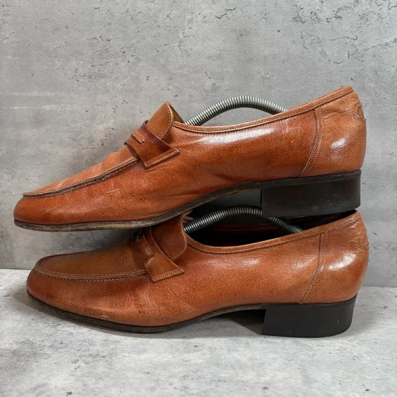 Vintage Bally Rhone Switzerland Loafers Shoes Mens 11 Brown Leather Top Designer