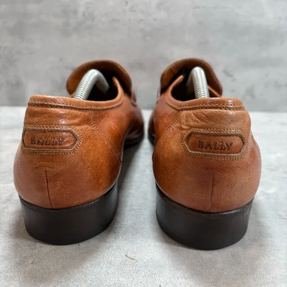Vintage Bally Rhone Switzerland Loafers Shoes Mens 11 Brown Leather Top Designer