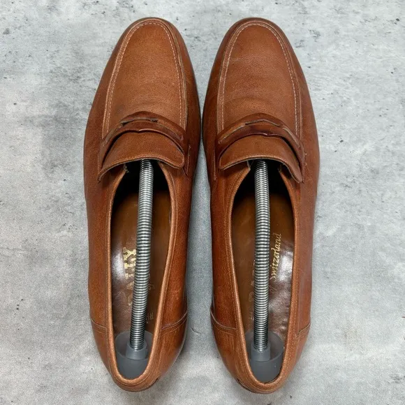 Vintage Bally Rhone Switzerland Loafers Shoes Mens 11 Brown Leather Top Designer