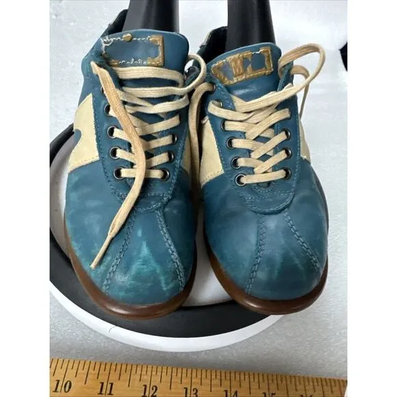 Vintage Camper Unisex Lace Up Low Top Sneakers Teal Leather Size 36