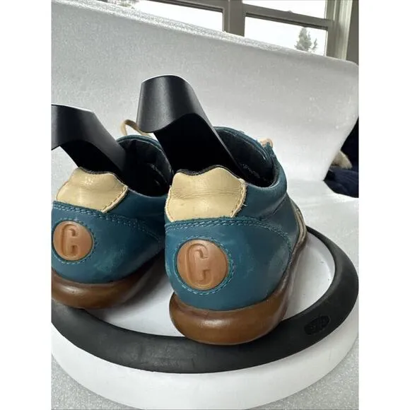 Vintage Camper Unisex Lace Up Low Top Sneakers Teal Leather Size 36
