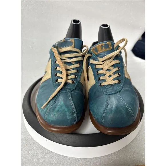Vintage Camper Unisex Lace Up Low Top Sneakers Teal Leather Size 36